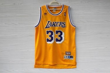 Lakers No. 33 Sky Hook Jabbar Retro Yellow Hole Cloth Jersey