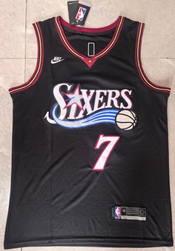 NBA 76ers 7 # Brown Retro Black Shirt