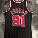 #91 Rodman Bulls 1995-96 M&N jersey black stripe with The trophy  ()