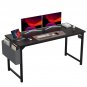 Modern Computer Desk - Office Gaming Table, Study Writing Desk with Side Bag & Headphone Hook