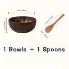 Coconut shell bowl, 1 Bowls + 1 Spoons Handcrafted Coconut Shell Salad Bowl with Wooden Spoons -