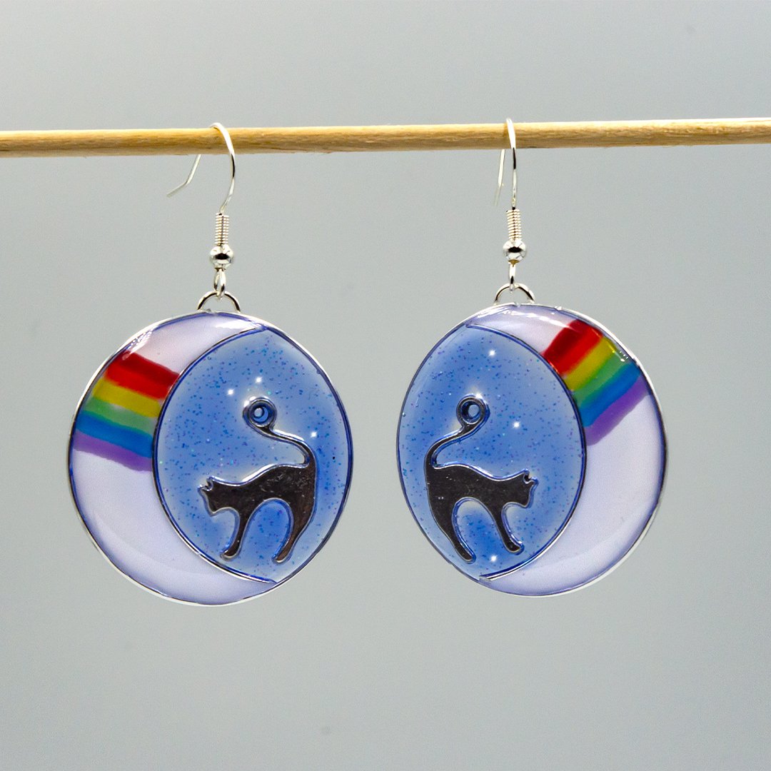 Pride resin earrings with cat 006