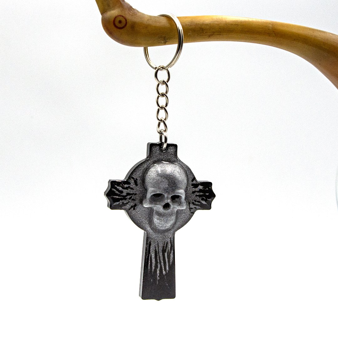Gothic resin charm cross with skull
