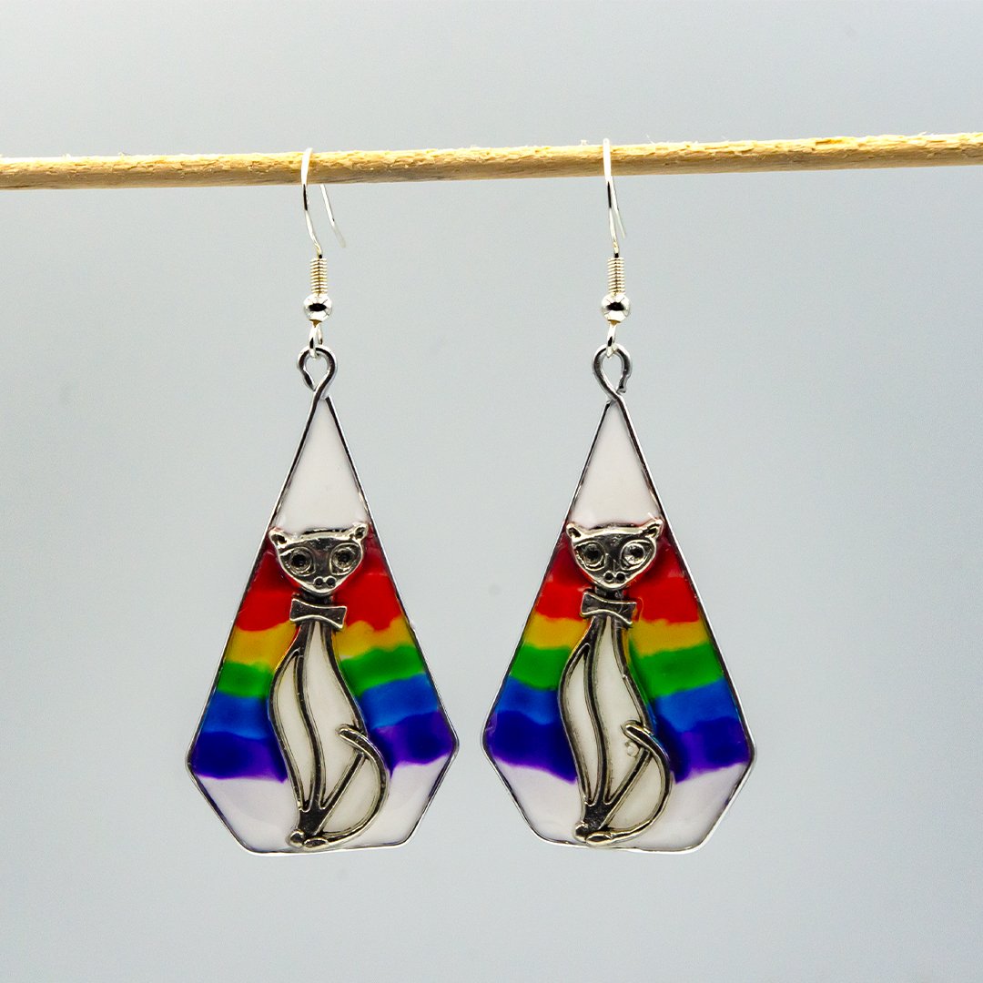 Pride resin earrings with cat 010