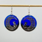 Gothic resin earrings with cat and crescent 060