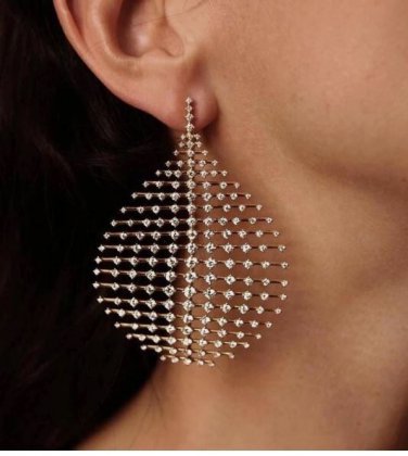 (2pc Set) Hollow Rhinestone Drop Earrings - Gold Geometric Jewelry