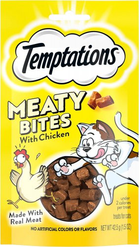(1 -Pouch) TEMPTATIONS MEATY BITES Cat Treats Adult Chicken