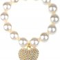 Fabricated White Pearl Paved Bead Heart Faux Pearl Bracelet