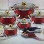 Red 12pcs Stainless Steel Cookware Set Non-stick Frying Pan Saucepan Stew Pot US