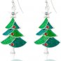 Green Christmas Tree Rhinestone cz Pierced Dangle Earring