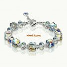 Mixed Glas Beads Bracelet with Crystals 18K White Gold Adjustable 7"-9" Mixed Glas Beads Bracelet with Crystals 18K White Gold Adjustable 7"-9"