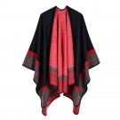 Navy Blue &Red Sweater Scarf Poncho Cape Open Front Blanket Shawls Women Navy Blue &Red Sweater Scarf Poncho Cape Open Front Blanket Shawls Women