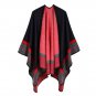 Navy Blue &Red Sweater Scarf Poncho Cape Open Front Blanket Shawls Women