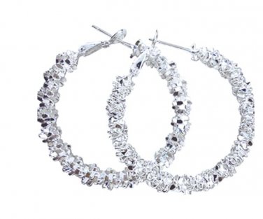 Woman's Silver Plated U-Shaped Medium Size Hoop Earring Lab-Created & Simulated