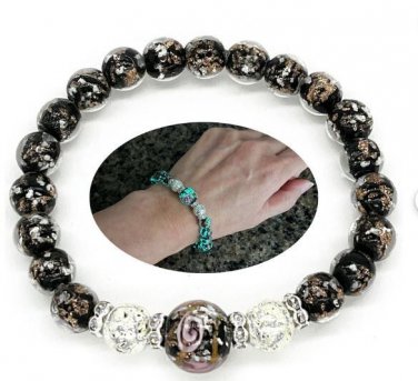 (BLACK) Luminous Firefly Healing Crystal GLASS Beaded Glow in the Dark Bracelet