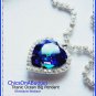 Huge Platinum White Gold Titanic Heart of the Ocean Blue Sapphire Charm Necklace