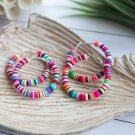 Heishi Bead Hoop Rainbow 2.5 Inch Lever Back Silver/Gold Earrings Heishi Bead Hoop Rainbow 2.5 Inch Lever Back Silver/Gold Earrings