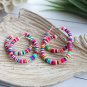 Heishi Bead Hoop Rainbow 2.5 Inch Lever Back Silver/Gold Earrings