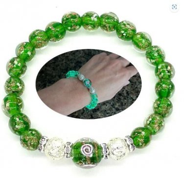 (GREEN) Luminous Firefly Healing Crystal GLASS Beaded Glow in the Dark Bracelet