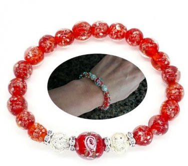 (RED) Luminous Firefly Healing Crystal Beaded Glow in the Dark Bracelet