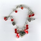 Glass Bead Red Made with LOVE Silver Charm PENDANT Chain Bracelet Glass Bead Red Made with LOVE Silver Charm PENDANT Chain Bracelet