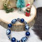 Christmas Snowflake Blue Glalss Bead Handmade Stretch Bracelet