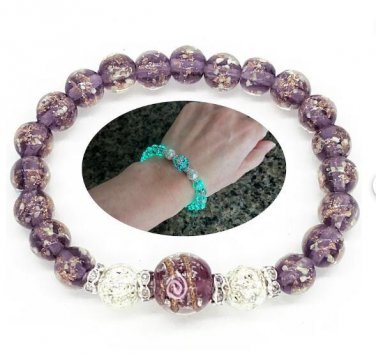 (PURPLE) Luminous Firefly Healing Crystal GLASS Beaded Glow in the Dark Bracelet