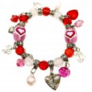 Mothers Day - Love Theme Glass Bead Reds Pinks Hearts Stretchy Bracelet Mothers Day - Love Theme Glass Bead Reds Pinks Hearts Stretchy Bracelet