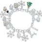Silver Finish Chain Snowflake Tree Christmas Theme Charms Statement Bracelet