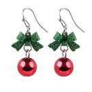 Ribbon Bowknot Festive Red Green Ball Ornament Dangle Earrings
