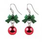 Ribbon Bowknot Festive Red Green Ball Ornament Dangle Earrings