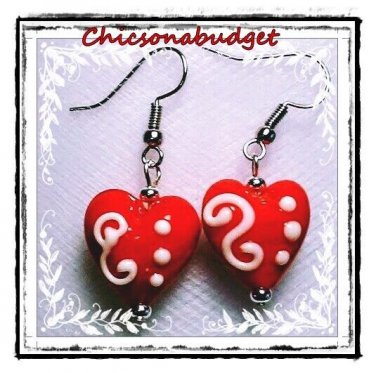 (Mothers Day Gift) Gorgeous Red Lampwork Glass Heart Earrings By chicsonabudget