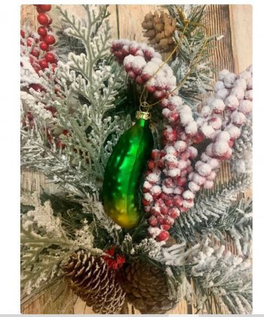 NEW! Pickle Glass Christmas Funny Christmas Fun Food Theme Holiday Ornament 3"