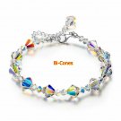 Bicone Glass Bead Bracelet with Crystals 18K White Gold Adjustable 7"-9" Bicone Glass Bead Bracelet with Crystals 18K White Gold Adjustable 7"-9"