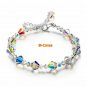 Bicone Glass Bead Bracelet with Crystals 18K White Gold Adjustable 7"-9"