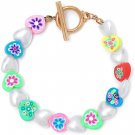 Polymer Flower Heart Clay Imitation Beaded Bead Toggle Bracelet Polymer Flower Heart Clay Imitation Beaded Bead Toggle Bracelet