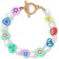 Polymer Flower Heart Clay Imitation Beaded Bead Toggle Bracelet