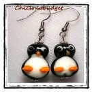 Hand Crafted Lampwork Holiday Penguin Earrings 1 1/2" long Jewelry