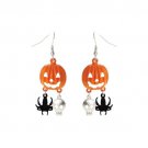 PUMPKIN, SKULL AND SPIDER Dangle Halloween Earrings