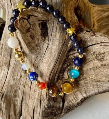 Solar System Universe Galaxy Eight Planets Stone Beads Bracelet