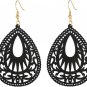 Bohemian Black Wood Earrings Women Handmade Natural Retro Teardrop