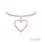2 Sets Rhinestone Choker Necklace 1 Silver & 1 Gold Heart Necklaces Jewelry