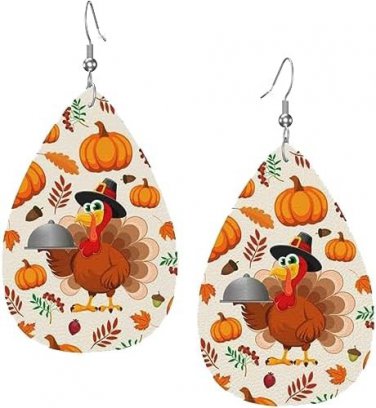 Turkey Thanksgiveing Leaf PU Leather Dangle Earrings Exquisite Gift Women