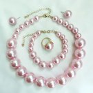 Beautiful Elegant Faux Pearl 4 Piece Pink Set Earrings Bracelet Necklace Ring