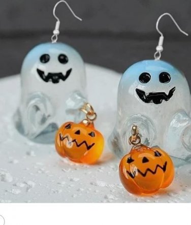Halloween Ghost Pumpkin Corn Earrings Glow