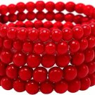 5 Pcs RED Faux Pearl Set Stretch Strand Beaded Bracelet