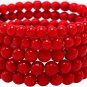 5 Pcs RED Faux Pearl Set Stretch Strand Beaded Bracelet