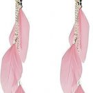 BOHO Pink Vintage Feather Beaded Earrings Fringe Tassel Ethnic Dangle