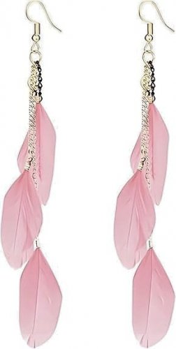 BOHO Pink Vintage Feather Beaded Earrings Fringe Tassel Ethnic Dangle