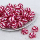 20mm PEARL Peppermint Candy Print Chunky Acrylic Bubblegum Beads 5 Count